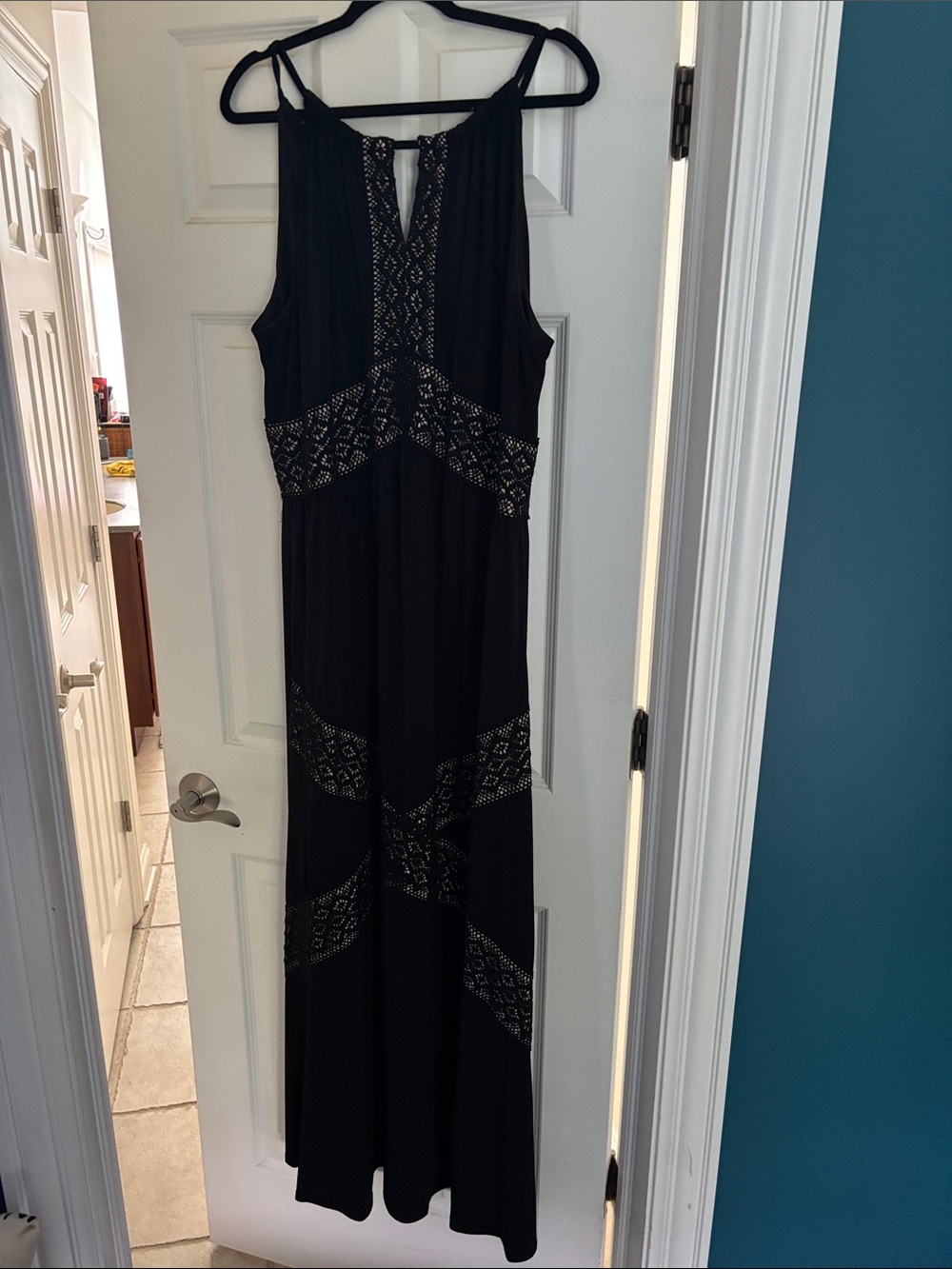 London Times Black Maxi Dress with Lace Insets